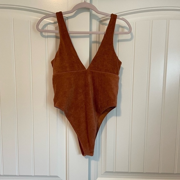 Stone Fox Swim x Free People Terry Elm One Piece Swimsuit small rust brown - Picture 6 of 7